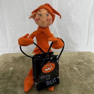 Annalee Halloween Orange Elf Doll Trick Or Treat Bag Costume 1997 USA Made #2991